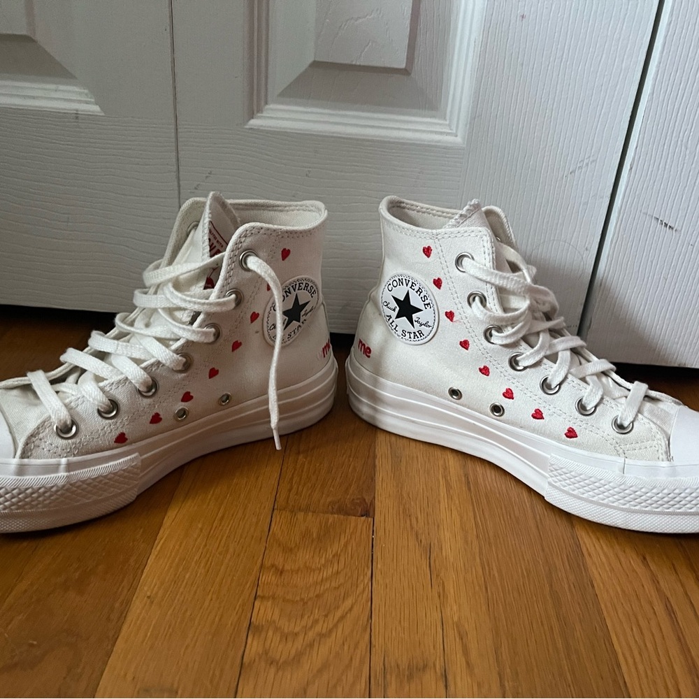 Converse Women's Canvas Sneakers with Red Heart Accents